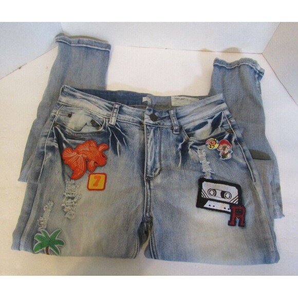 Ban Jara Jeans Skinny Leg Patches Distressed Denim Womens Size 27 6 - Picture 5 of 12